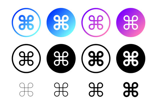 Command Shortcut Key Icon Symbols. command key symbol buttons in gradient and monochrome styles for keyboard shortcuts, computer controls, and technology graphics