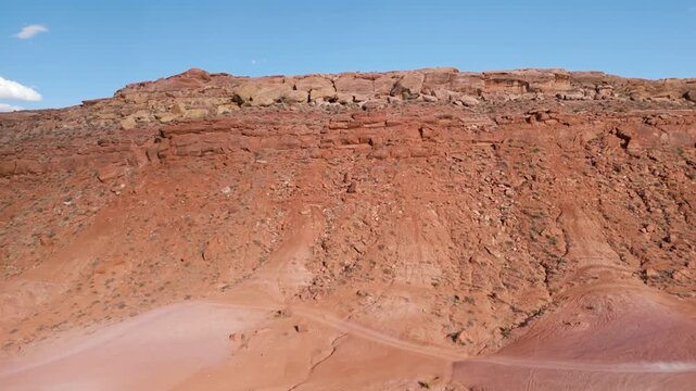 Aerial Drone Shot of Offroad Trails and Campers in Utah Desert Landscape