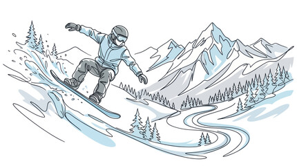 Snowboarder performing a jump on a steep snowy mountain slope © Isun