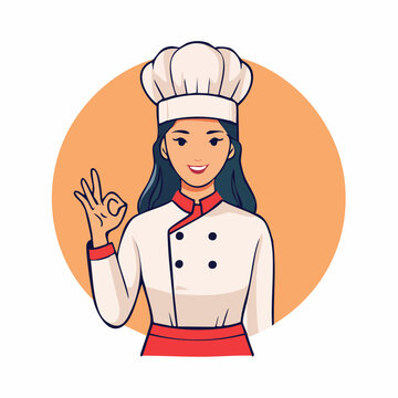 Cartoon Chef Woman Showing OK Sign