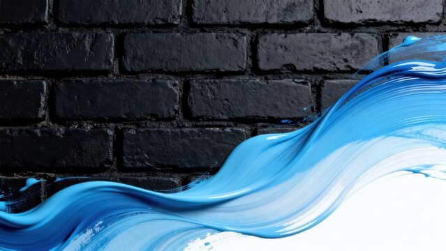 Blue paint wave on brick wall