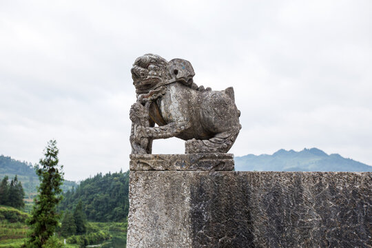 Ancient Stone Lion at Gongguanqiao Bridge, Zunyi China