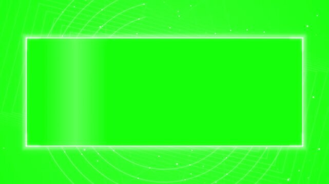 Glowing White Neon Rectangular Frame Overlay on Green Screen.