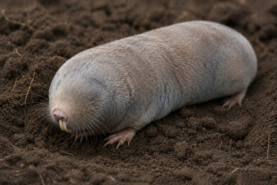 Blind Mole Rat Digging in Soil Close-Up Wildlife Portrait