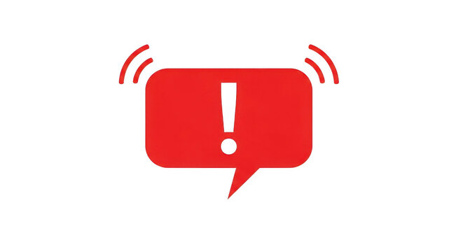 Red speech bubble with an exclamation mark isolated on transparent background