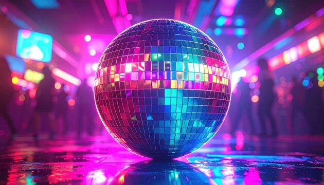 Disco Ball Shining Brightly in Nightclub.