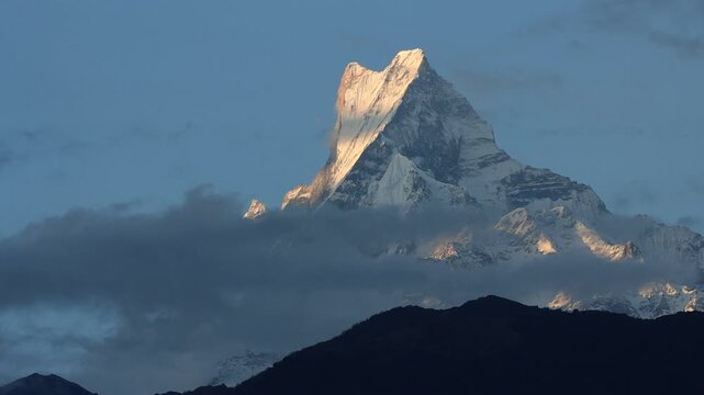 Golden Light on Fishtail Peak in Nepal Himalayas