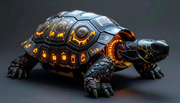 Cyberpunk Turtle with Glowing Tech Shell