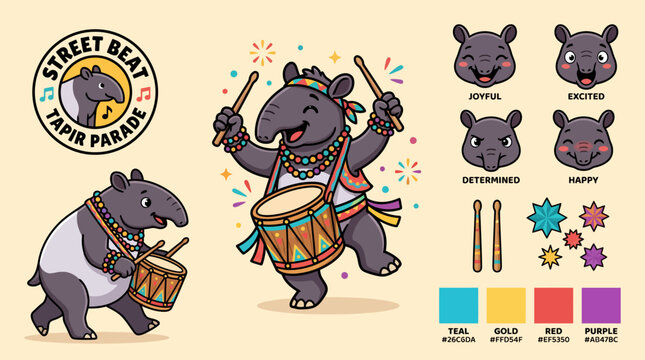 Illustration of dancing animals with musical instruments.