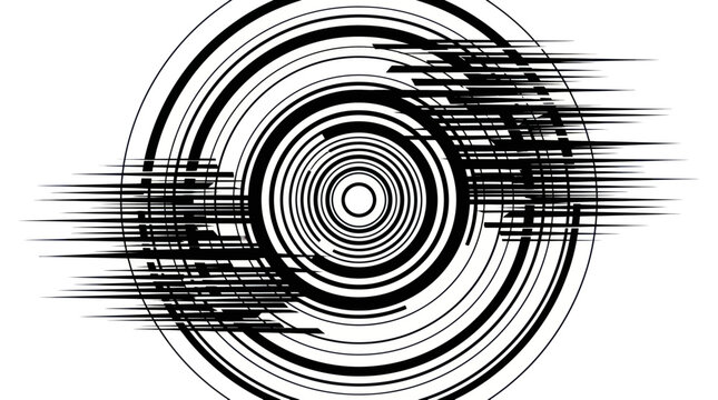 Abstract concentric circles with horizontal glitch motion lines