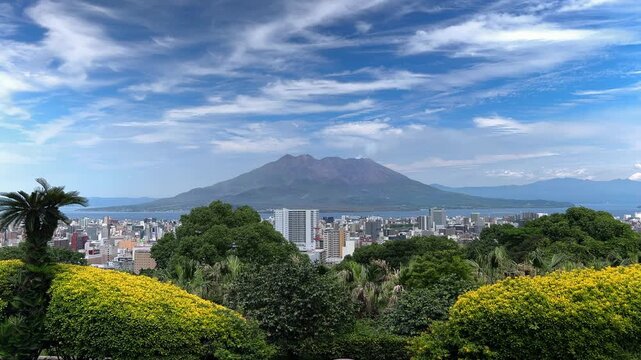 長島美術館から見た桜島と鹿児島市街地の4Kタイムラプス動画