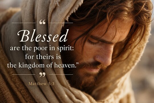 Spiritual concept of humility and inner peace, reflecting the blessed promise of the kingdom of heaven for the poor in spirit.