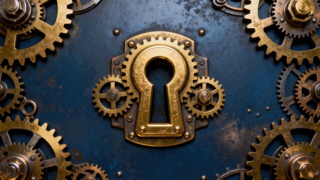 Steampunk style gears and lock