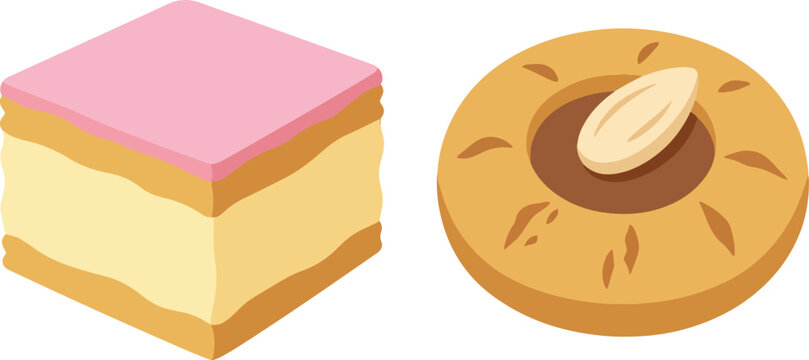 Tompouce and Gevulde Koek Illustration | Colorful Dutch Sweet Pastry Kawaii Graphic Pack