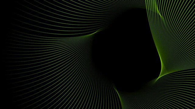 Green neon laser spiral wavy lines abstract technology background. Futuristic glowing motion design. Seamless loop. Video animation Ultra HD 4K 3840x2160