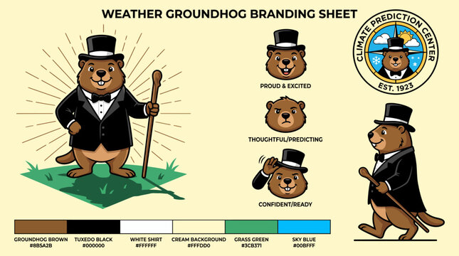 Illustrated Groundhog in Formal Attire.
