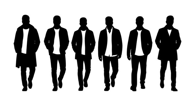 Silhouettes of Six Stylish Men Standing Together.