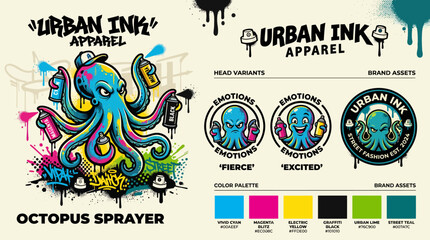 Colorful octopus sprayer urban ink apparel design. © king
