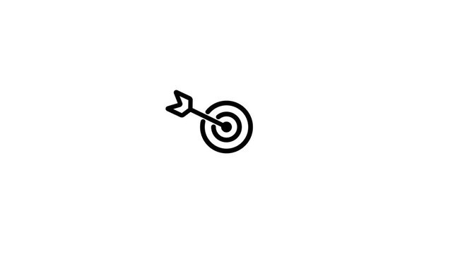 A black outline of a circular target with concentric rings and an arrow embedded in the center bullseye on a white background representing a goal or objective