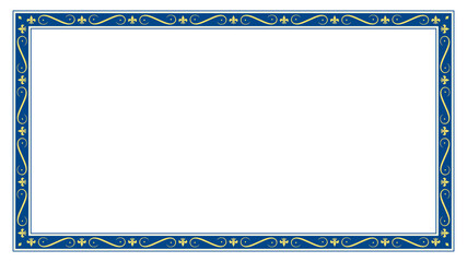 Elegant rectangular frame featuring intricate golden floral scrollwork patterns and detailed royal fleur de lis ornaments on transparent background © Anus