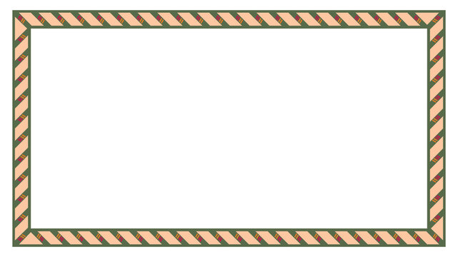 Decorative rectangular border featuring diagonal stripes in green and peach colors with small accent marks displayed on transparent background
