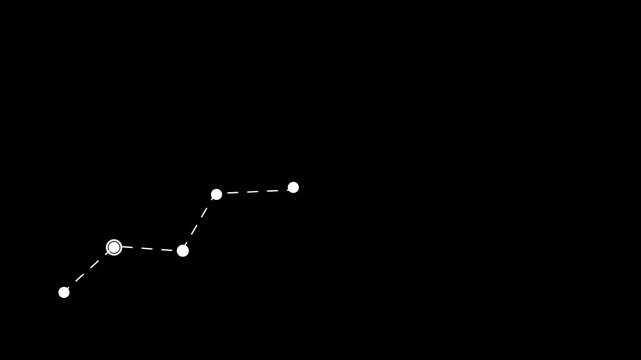 A minimalist representation of a constellation with white dots connected by dashed lines on a black void, suggesting space or science