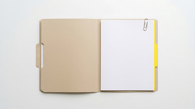Open file folder with blank paper isolated on white background