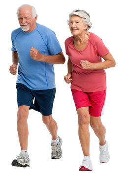 Active seniors walking and jogging for health and fitness