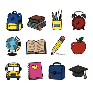 Back To School Icon Flat Illustration Set