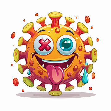 Funny Cartoon Coronavirus Character with Googly Eyes and Tongue Out