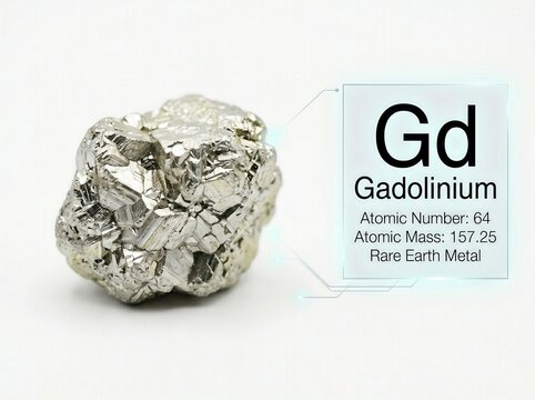 Gadolinium Rare Earth Metal Sample Isolated on a Clean White Background for Scientific Education