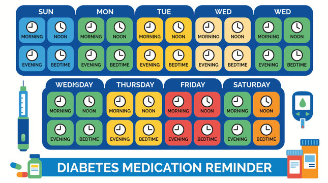 Diabetes Medication Adherence Reminder Pill Organizer Calendar