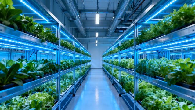 Indoor vertical farm with leafy greens