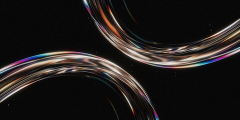 Holographic gradient water flow with speed motion effect. Digital tech banner. 3D illustration, 3d iridescent liquid glass ribbon wave line with neon rainbow light texture on abstract black background © ch