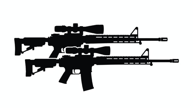 Illustration shows two black rifles side-by-side with scopes and long barrels