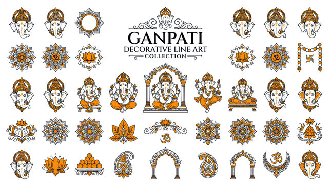 Lord ganesha decorative line art collection for ganesh chaturthi