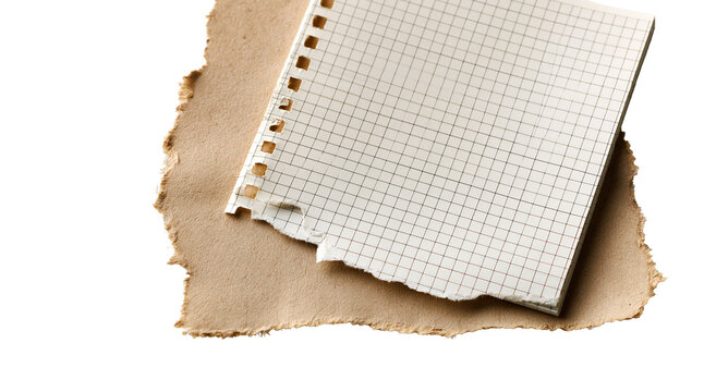 Torn notebook paper and graph sheet with binding rings