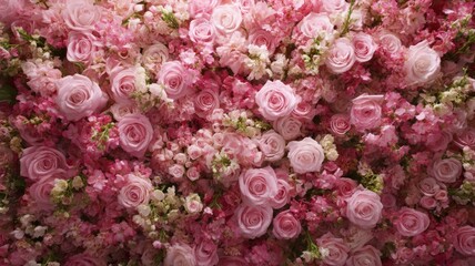 Fototapeta premium Lush pink floral tapestry in soft light. AI generated