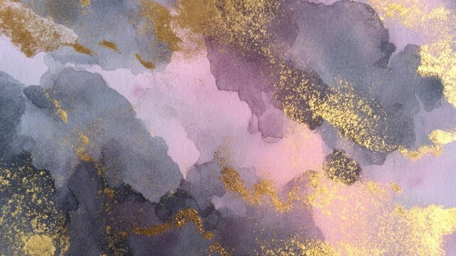 Abstract fluid painting with gold highlights. AI generated