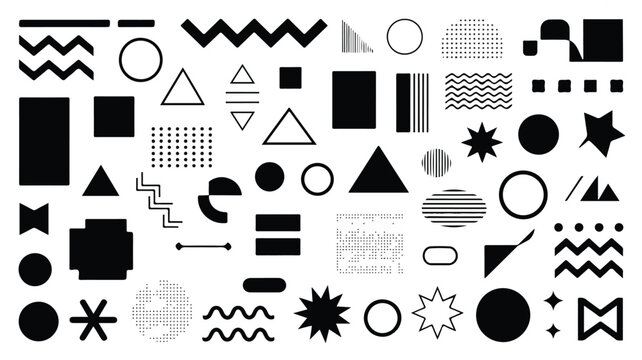 Geometric shapes collection including various black and white icons