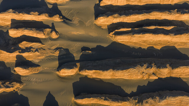 Aerial view of Yardang landforms in Dunhuang, Gansu Province, China