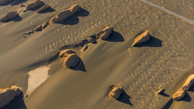 Aerial view of Yardang desert landforms in Dunhuang, Gansu, China