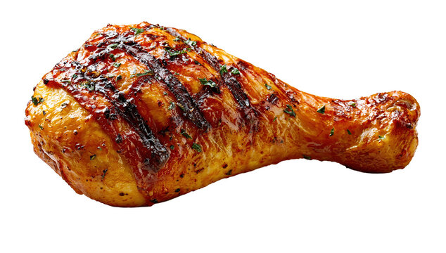 Grilled chicken drumstick on transparent background