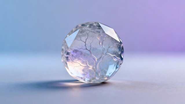 Faceted crystal sphere with internal treelike pattern