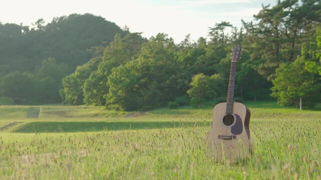 草原とアコースティックギター