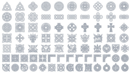 Collection of celtic knots crosses and decorative ornament elements