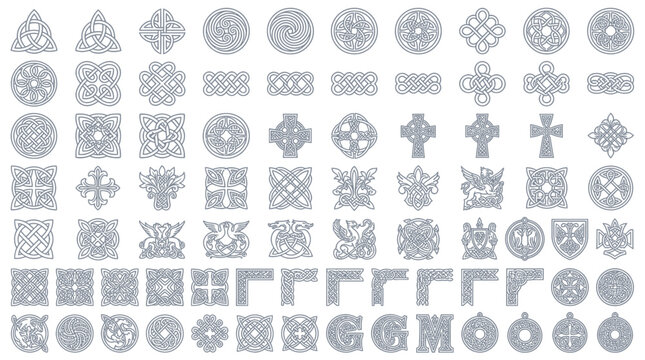 Collection of celtic knots crosses and decorative ornament elements