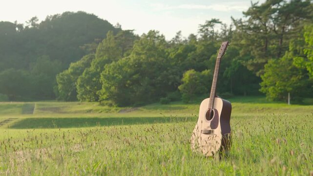 草原とアコースティックギター