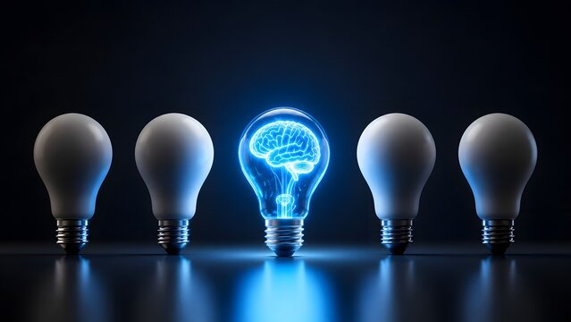 Machine Learning Innovation and Digital Transformation Concept with Glowing Brain Lightbulb
