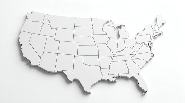 White 3d model showing the carte usa with state divisions